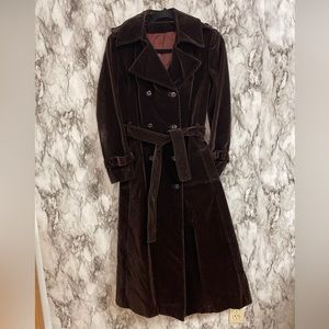Vintage Garfinckel's Drizzle Women's Brown Velvet Belted Lined Trench Coat Sz 8